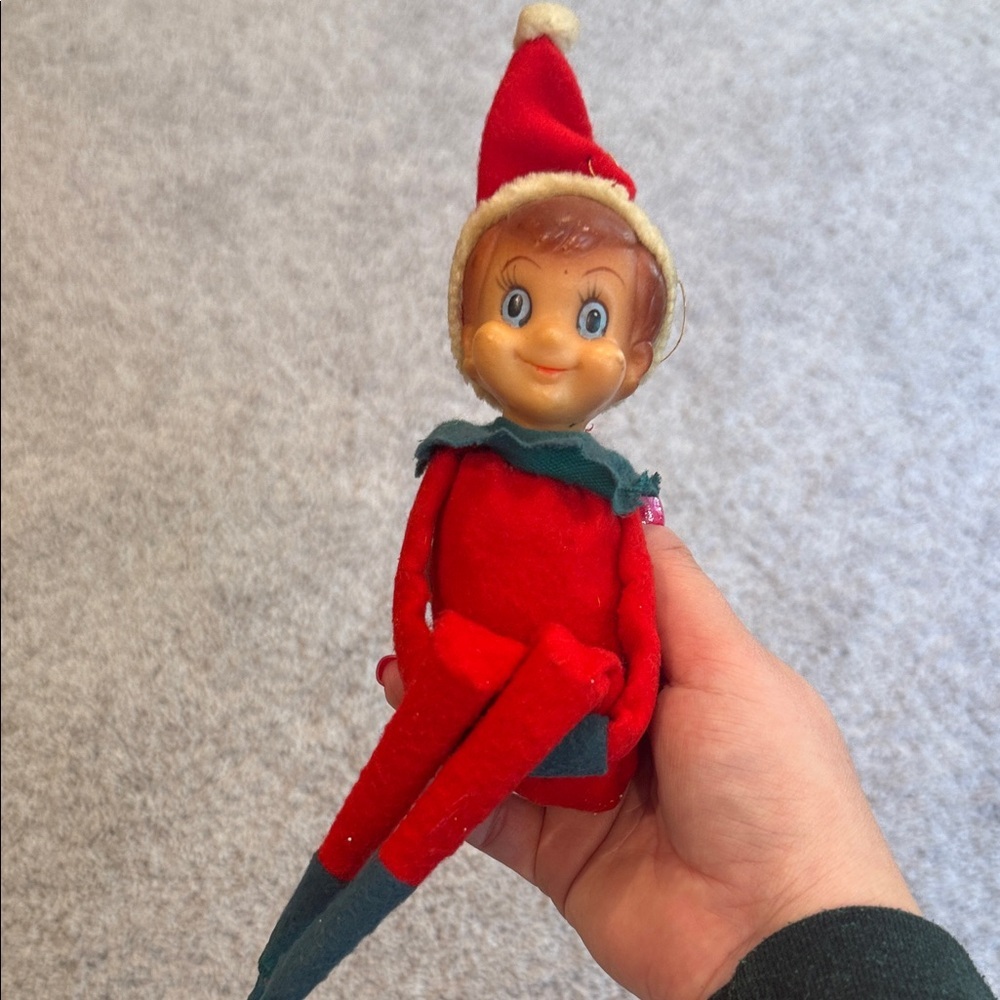 Vintage Christmas Knee Hugger Pixie Elf Kitsch Shelf Sitter